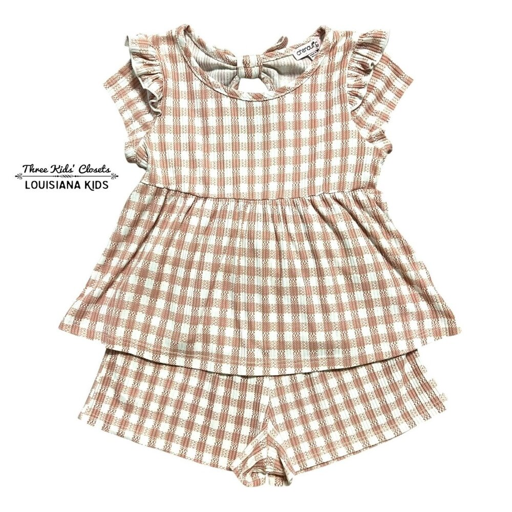 Chenault Girl 5Y Pink Checkered Top & Shorts Set
